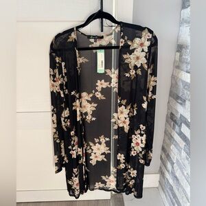 Alice Blue Devonia Black Floral Kimono